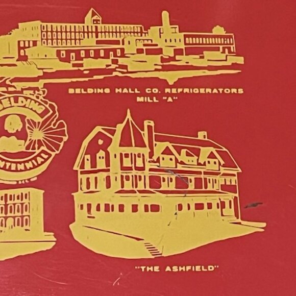 VTG Belding Michigan Centennial Metal Tray 1857-1957 - Red & Gold - Picture 3 of 11